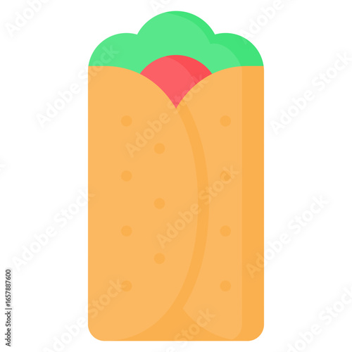 Burrito icon in flat style, suitable for food, fast food and restaurant concept illustrations
