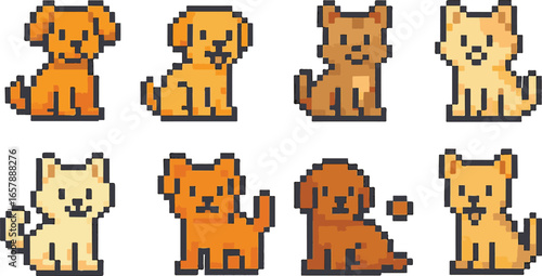 cute dog pixel art, eps 10 illustration