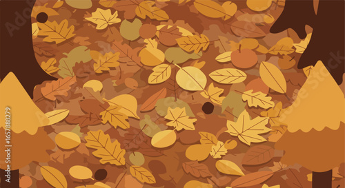 Pile of Leaves in Forest with Apple. Background texture. Autumnal graphic resource