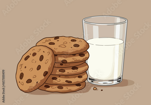 Stacked cookies & milk in a simple setting for snack time, dessert, & recipes