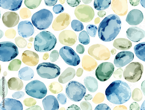 Watercolor, seamless pattern, abstract, pebbles, stones, colorful,