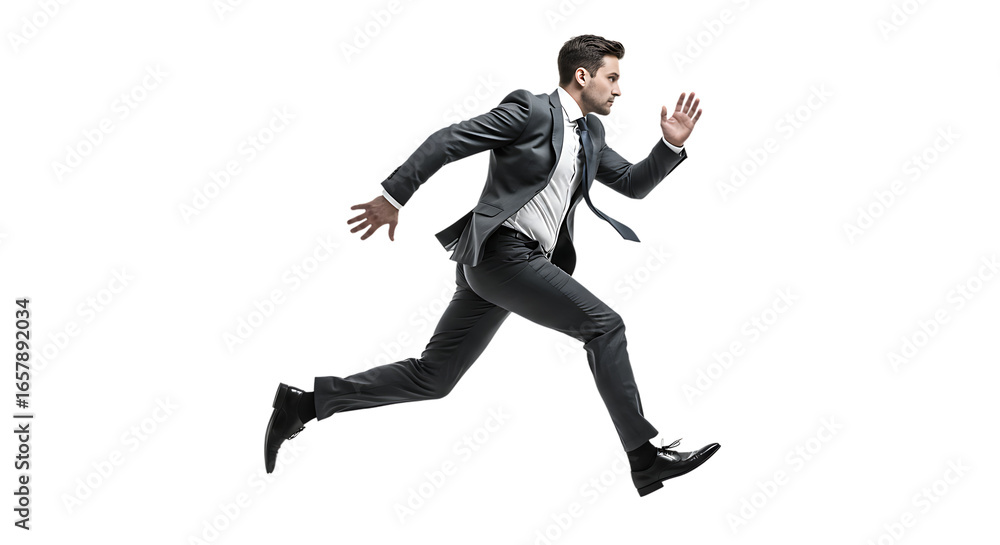 Obraz premium Office Worker in Hurry with Briefcase Isolated Transparent Background