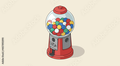 Colorful gumballs in the machine, a tan wall background, for children's store decoration