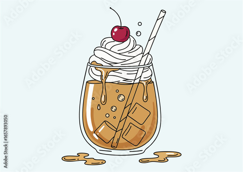 Iced coffee drink with whipped cream and cherry