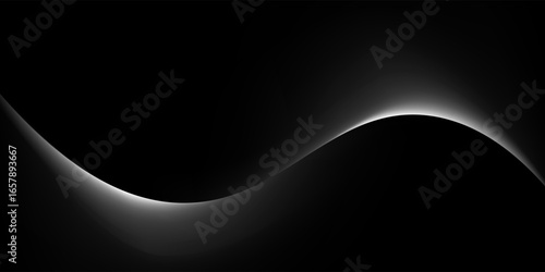 Abstract shining white ray line waves on the black background
