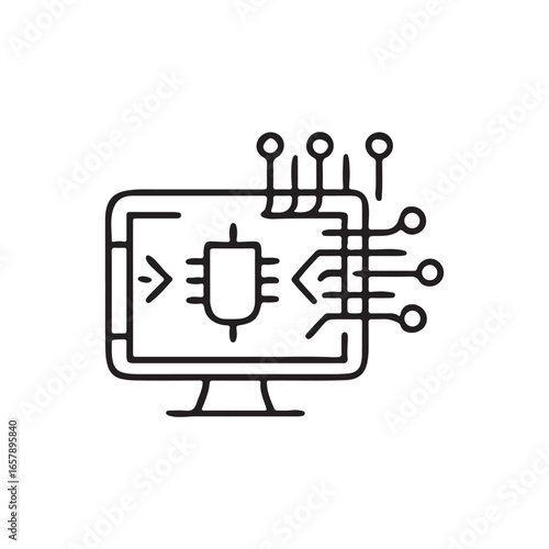 Integration Line Icon with Gears and Technology Nodes