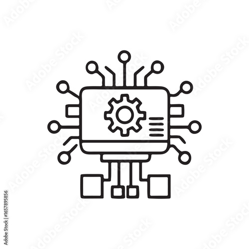 Integration Line Icon with Gears and Technology Nodes