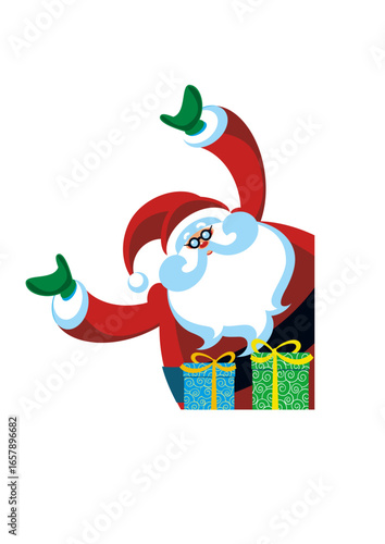 Santa Claus (Father Christmas) with a big white beard and dressed in red and white