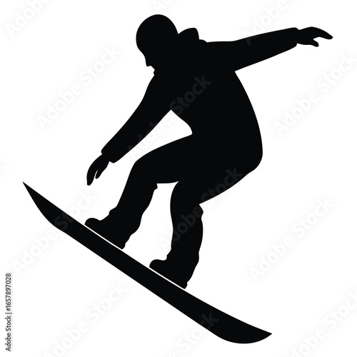 Black snowboarder mid trick silhouette white