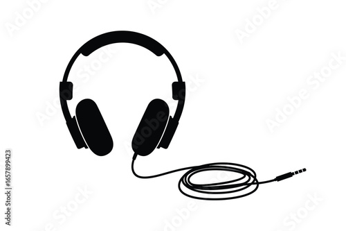 Classic black headphones with coiled cord and jack for music and audio enjoyment vector