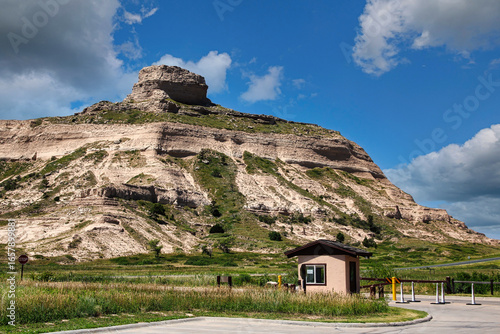Park Entrance Below Sentinel Rock, Scotts Bluff National Monument in Nebraska.