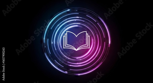 Abstract book icon glowing lines graphic design