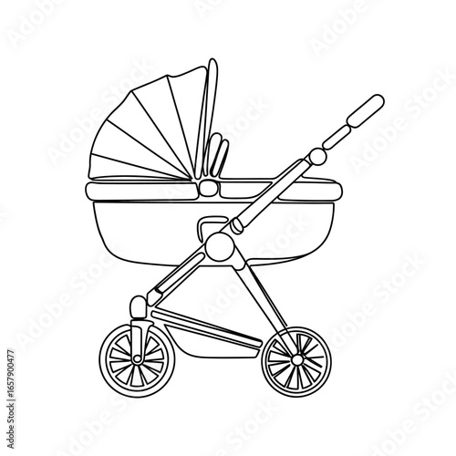 Stylized Baby Stroller Outline Illustration for Childrens Books and Baby Product Designs a Simple Black and White Representation