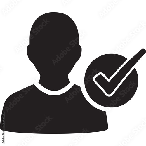 User profile with check mark icon, symbolizing approval, verification, or confirmation, isolated on white background for user interface and graphic design projects
