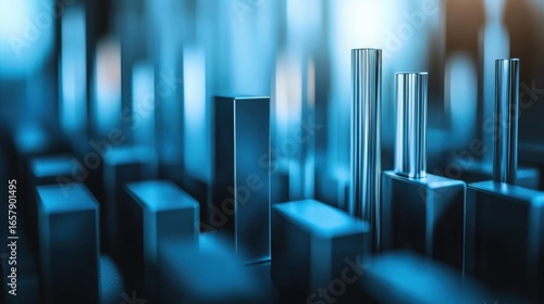 Abstract Blue Metallic Cityscape.
