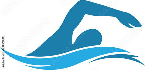 Modern swimming competition logo design with dynamic water elements and bold typography