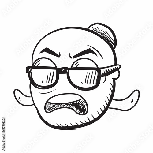 Expressive cartoon character with glasses conveying frustration or anger, perfect for illustrating emotional responses, graphic novels, or humorous content, originally a scalable graphic