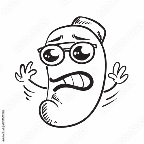 Hilarious Cartoon Character with Glasses in a State of Panic, a Funny and Engaging Illustration for Creative Projects, Expressing Fear and Anxiety with a Touch of Humor