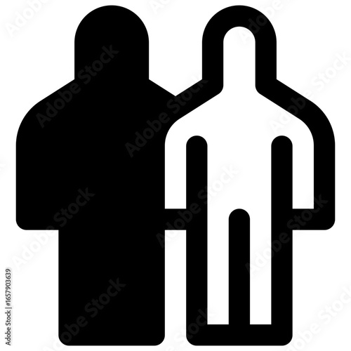 Interpersonal relationships. Outlined stroke vector icon with black-filled details.