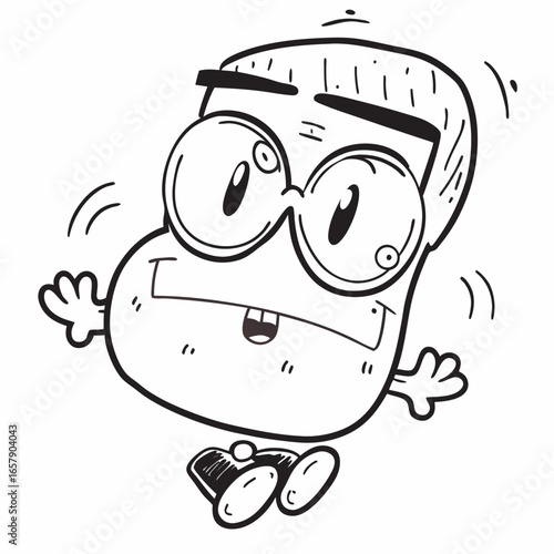Whimsical cartoon character with big glasses and a playful expression brings joy to any design project, adding fun and lightheartedness to your creative visuals, a delightful and charming illustration