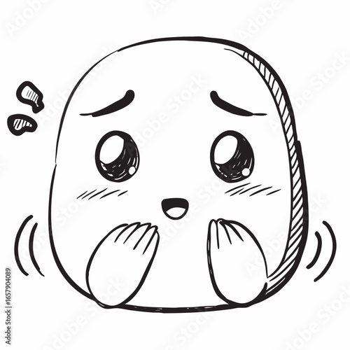 Adorable nervous doodle with big eyes and trembling hands expresses uncertainty, ideal for expressing anxiety, worry or cute emotion in social media and educational content projects
