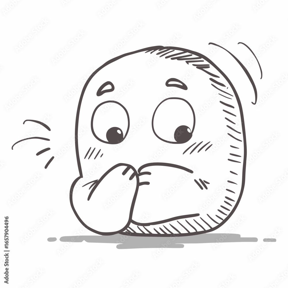 Obraz premium Expressive cartoon face conveys anxiety and worry, perfect for illustrating stress, nervousness, or concern in a relatable and engaging way for mental health or educational content