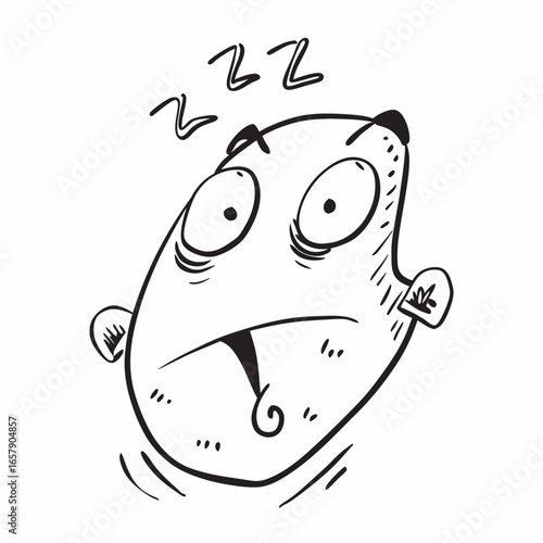 Cartoon face expressing exhaustion and sleepiness with artistic linework, perfect for illustrating fatigue, stress, and burnout concepts, ideal for design projects