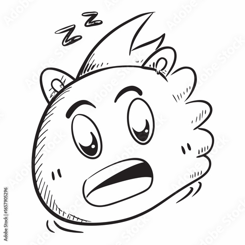 Whimsical cartoon character caught dreaming, expressing surprise with open mouth and wide eyes, perfect for playful designs
