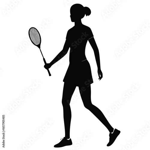 Woman holding badminton racket walking silhouette sport