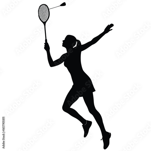 Athletic woman playing badminton silhouette player