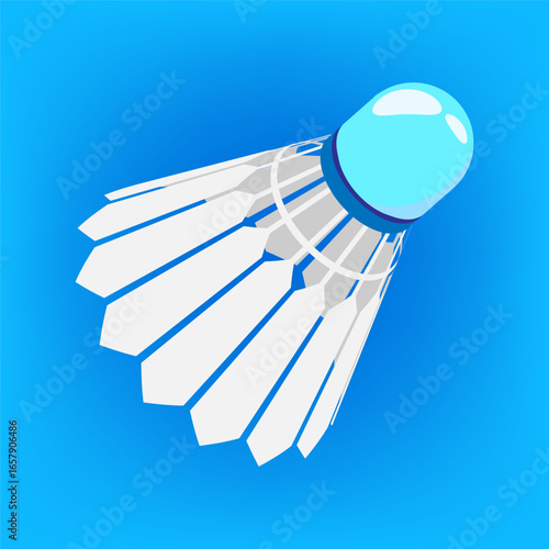 Shuttlecock for sport game of badminton. Sports equipment. Active holidays on beach and nature. Cartoon vector isolated on blue sky background