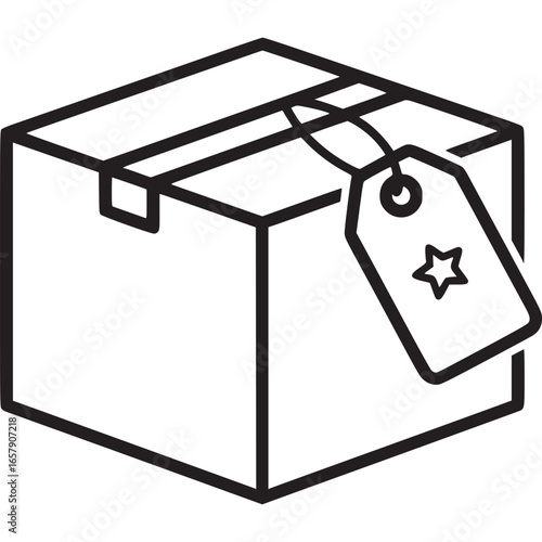Closed cardboard box with a star tag isolated on white background, ideal for illustrating delivery, shipping, or giftgiving in a minimalist and modern style