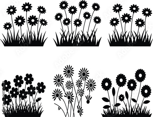 Floral Silhouette Vector Set, Grass and Flower Arrangements, Botanical Nature Elements, Black Design Graphics, Adobe Stock, SEO Pack