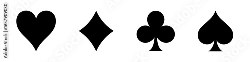 Four card suits silhouette diamond, heart, club, spade