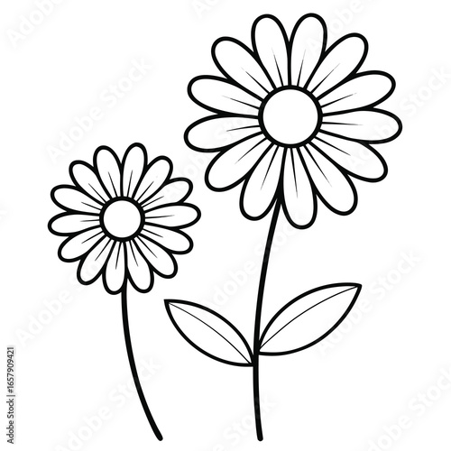 Coloring page outline of cartoon flowers. Coloring book for kids, featuring beautiful floral designs, perfect for creative drawing, fun activities, educational projects, and relaxing art experiences.