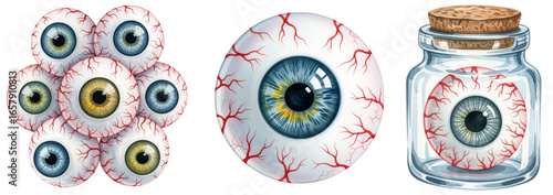 a watercolor collection of spooky eyeballs for halloween