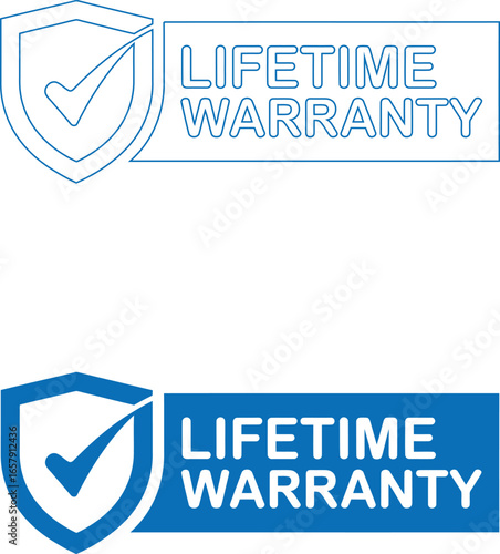 Lifetime warranty shield and checkmark emblem with text