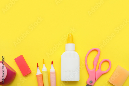 Bottle of glue, felt-tip pe...