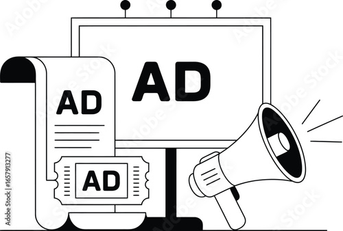 Advertising and marketing concept with billboard megaphone and ad copy