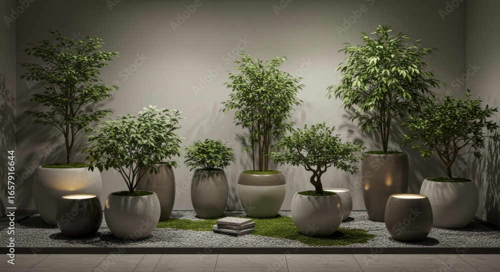 A beautiful potted bonsai tree sits on a kitchen counter, its delicate leaves and intricate branches framed by a large window A beautiful potted bonsai tree sits on a kitchen counter, its delicate leaves and intricate branches framed by a large window