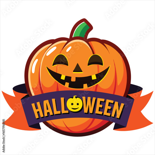 Happy Halloween. Happy Halloween text banner design template. Halloween pumpkin isolated on white background. Happy Halloween logo. Happy Halloween label. Happy Halloween sticker. Happy Halloween post
