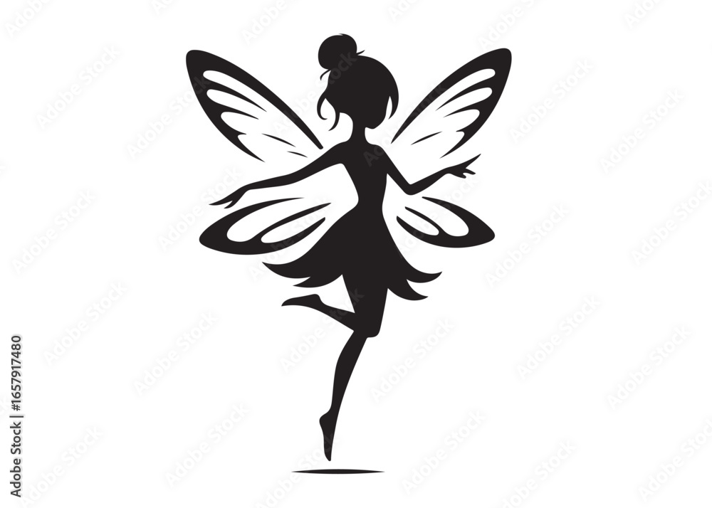 Fototapeta premium fairy flying logo silhouette vector, beautiful fairy with wings silhouette vector illustration, fairy silhouette wings magic vector logo design, fairy woman logo silhouette vector on white background 