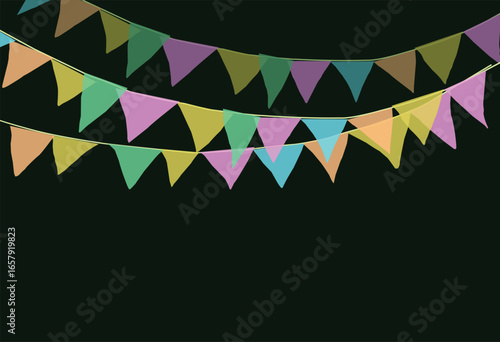 bunting flag on dark green background decoration for celebration element design.eps