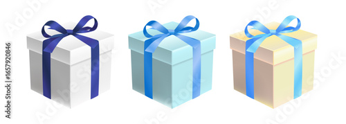プレゼントボックスのイラスト_3個セット_青系カラー