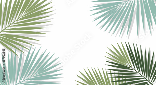Palm leaf pattern background with shades of green and teal