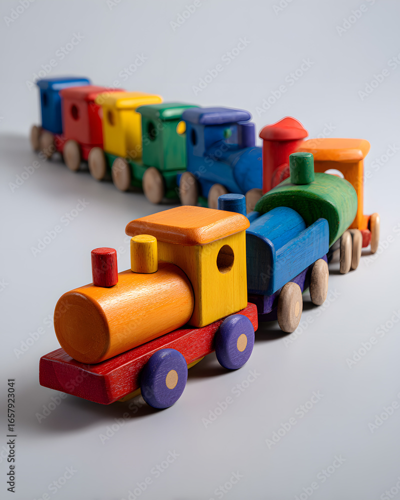 Naklejka premium Colorful Wooden Toy Train Set for Children’s Play and Learning