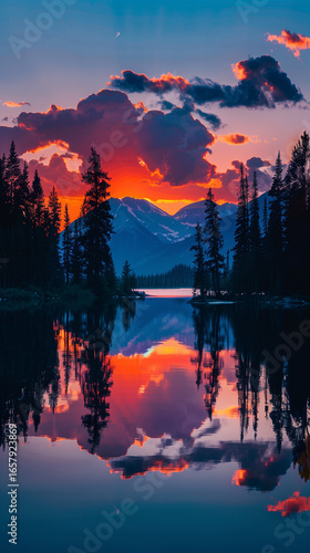 Majestic Alpine Lake Sunrise Reflection