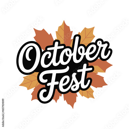 October Fest lettering with autumn leaves on white background fall