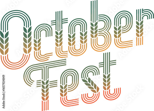 October Fest text with wheat stalk and stripe design lettering typography