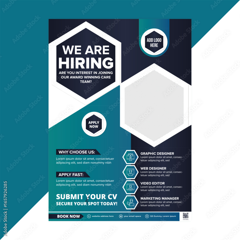 Fototapeta premium Job Vacancy Flyer Template – Modern Recruitment and Career Opportunity Design 
